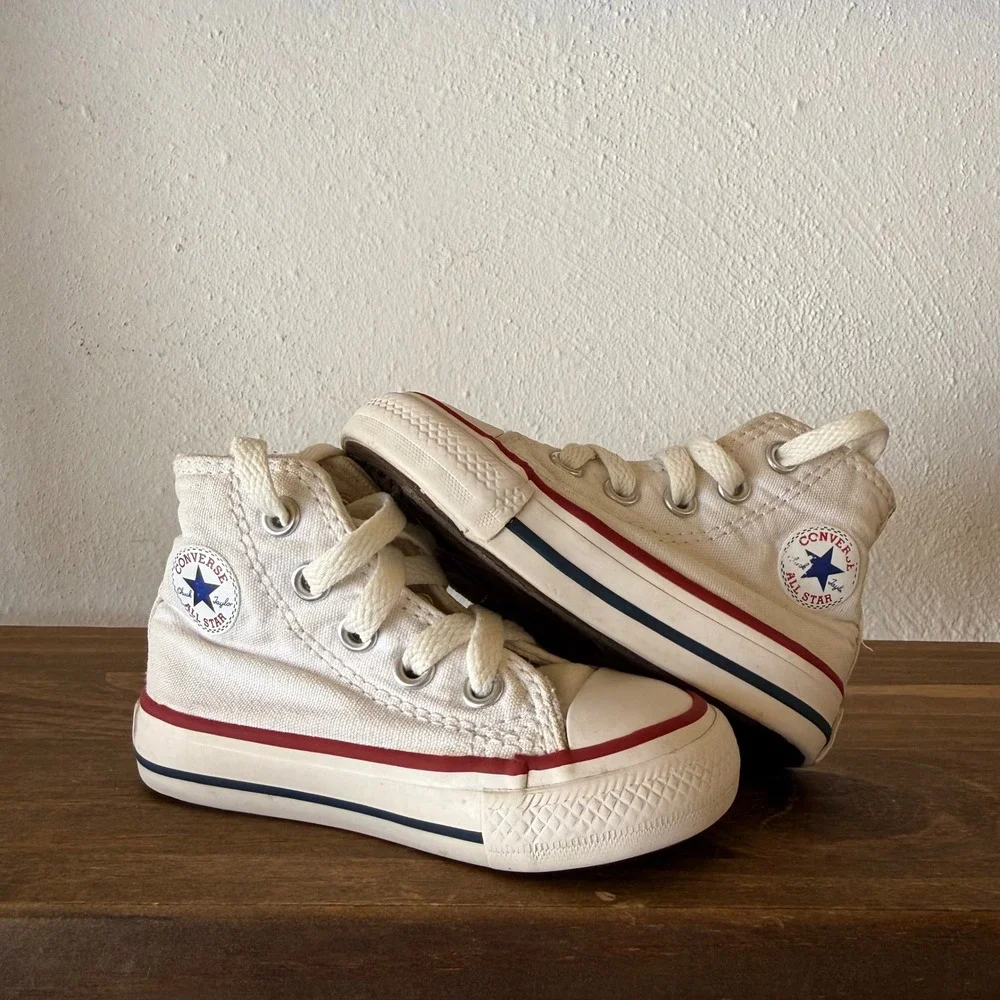 Lot of 2 Converse Chuck Taylor All Star Toddler Sneakers White Size 4 High Low